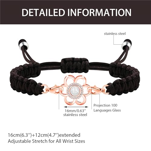 Image of Yongxu 100 Languages I Love You Romantic Projection Chain Bracelet, Adjustable Length, Valentine's Day Gift, Birthday Gift for Her