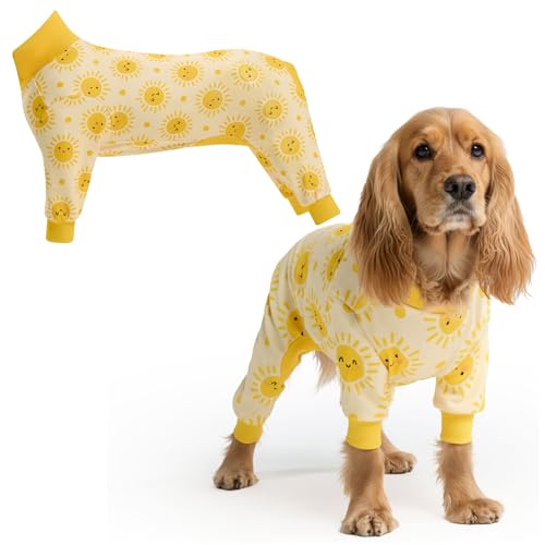 Image of Spark Paws Dog Pajama, Dog Recovery Suit Male, Onesie, Ultra-Soft and 4-Way Stretch, for Small Medium and Large Breeds - Sunshine - L