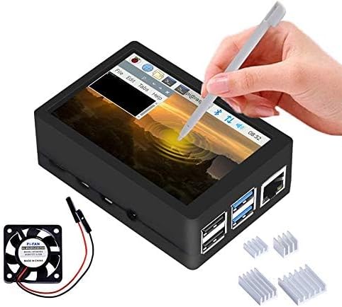 3.5 inch Touch Screen with Case for Raspberry Pi 5/4B, with Fan and Heatsinks, 320x480 Resolution TFT LCD Display for Raspberry Pi 4 Model B