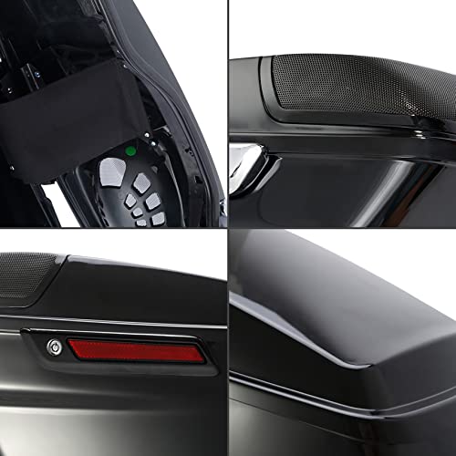 Alforjas duras estiradas negras de 4 pulgadas con tapa para altavoz 5x7 para Harley Touring FLT FLHT FLHTCU FLHRC Road King Road Glide Street Glide Electra Glide Ultra-Classic 2014 en adelante miniatura 5