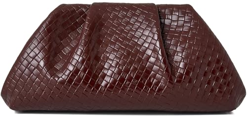 Image of Women's Woven Evening Bag Ruched Dumpling Clutch Purse Detachable Chain Crossbody Bag