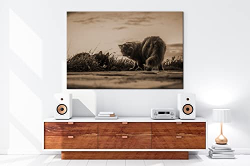 Tableau chats domestiques errants deyoli 90x60 cm effet sépia