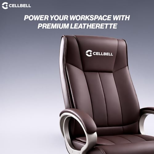 Image of CELLBELL BossPro Fabric Office Chair High Back Ergonomic Executive Boss Chair with Memory Foam Cushion Lumbar Support Chrome Base Hydraulic Tilt Rocking Function 120kg Capacity (Brown)