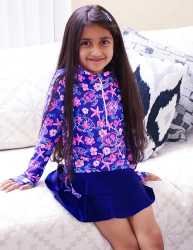 Image of Girls Swimsuits Size 6 8 Long Sleeve Bathing Suits Flower Swim Suits 6-8