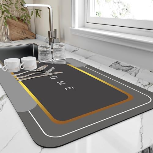 Image of Dish Drying mat for Kitchen Water Absorbent mats for Kitchen Utensils Large Dry mat for Kitchen Utensils Drying mat Water Absorbent mats for Kitchen Large Size 58x38cm (Design 2)