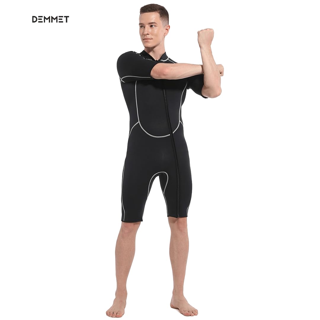 New Wetsuit Men's Style 1.5/3mm Neoprene One-Piece Short Sleeves Swimsuit Warm Sun Protection Snorkeling Outdoor Surf Wet Type Suit (3MM Men Blue, Medium)