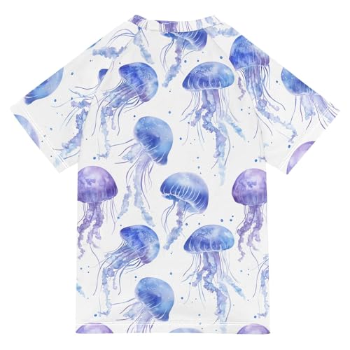 ALAZA Kids Rash Guard Girls Boys Toddler Swim Shirts Short Sleeve Watercolor Jellyfish UPF 50+ 3T2