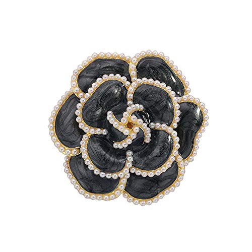 Baitu Retro Pearl Camellia Flower Brooch,Girls Women Silk Scarf Buckle Fashion Jewelry Badge Pin Versatile Clothing Brooch Scarf Clasp(Black)
