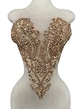 Zbroh Handmade Bodice Rhinestones Applique Sewing Glass Beads Stones Crystal Trim Lace Patches for Dress Clothing Accessories 13X18inches (Champagne)