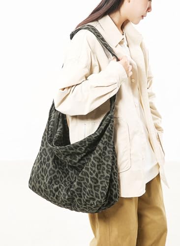 Image of Cotton Tote Handbag Women Canvas Crossbody Beach Bag Hobo Shoulder Tote Bag with 3 External Pocket,Zipper Closure