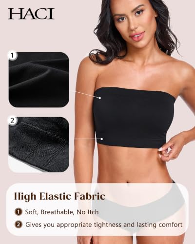 Image of HACI Strapless Bra Wireless No-Slip Seamless Bandeau Tube Top for Women Everyday