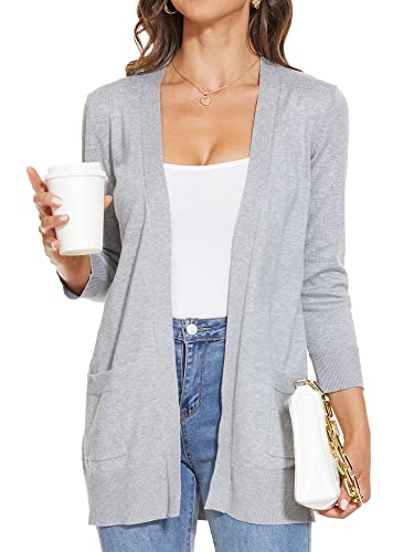 INKOFF Women's 3/4 Sleeve Cardigan Sweater Open Front Knit with Pockets Rib Hem Casual S-XXL3
