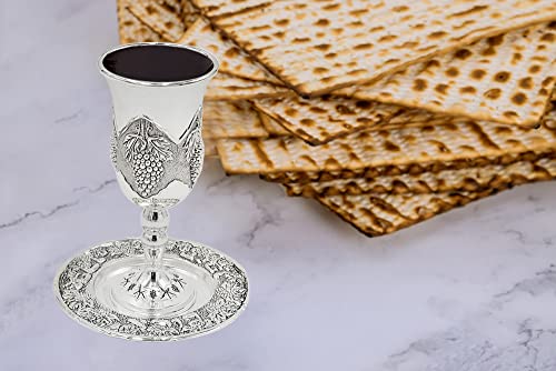 The Dreidel Company Tall Kiddush Cup With Leg Grape Design thumb #2