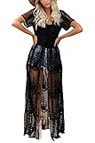 LikeJump Damen Spitze Blumenkleider Kaftan Bikini Cover Up Boho Maxi Kleid Knielang Badeanzug Kimono