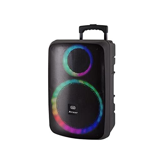 Cassa bluetooth Portatile Trevi XFest XF 1250 KB Altoparlante Amplificato 90W, Cassa Wireless Portatile con Microfono Dinamico Incluso per Karaoke, Presa USB, Micro SD, AUX-IN, Funzione True Wireless Stereo, Display LED rosso