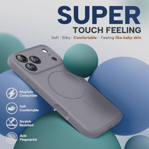 Image of mobistyle Magnetic Silicone Back Cover for iPhone 17 Pro Max 6.9-Inch, Compatible with Mag-Safe, Silky Soft Touch, Shock Absorbing Phone Cover Case with Camera Lens Protection (Grey)
