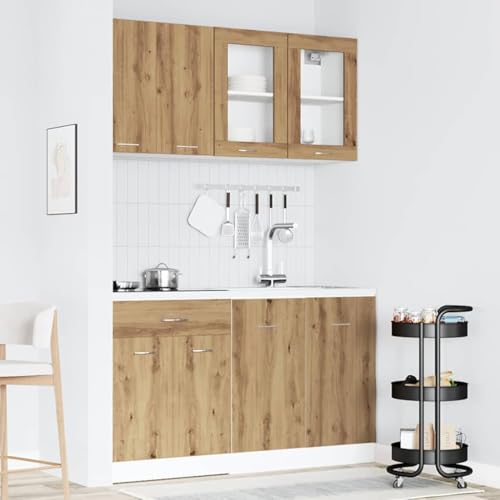 Mimdixy Armario para horno, armario de cocina, 4 piezas, juego de gabinete de cocina, material de madera de roble artesano, para cocina, salón, comedor, embalaje compacto y fácil montaje