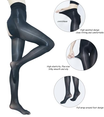 Image of Women's Oil Shiny Pantyhose High Waist Sheer Shimmer Tights Control Top Glossy Pantyhose for Women