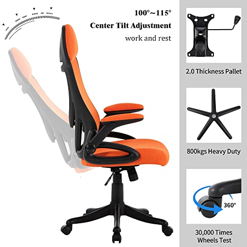 Nordicana Ergonomic Office Chair - Swivel Desk Chair With Adjustable Armrest, Lumbar Support - Mesh High Back Computer Gaming Chair, Home Office Chairs, Executive Revolving Chair (Orange) #TOP5