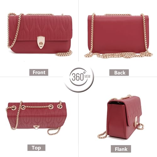 Bolso pequeño satchel para mujer rojo de cadena dorada miniatura 2