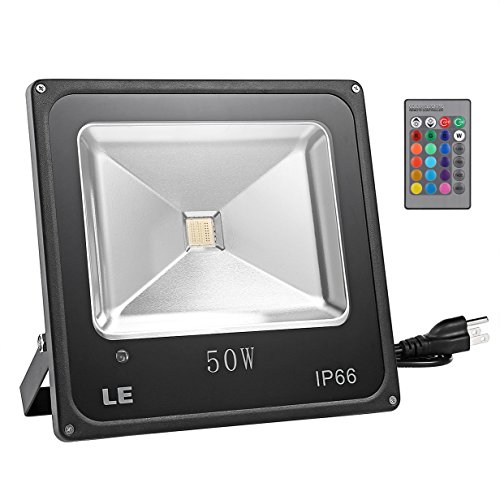 LE 50W RGB LED Flood Light,Dimmable, 16 Colors Change, 4 Modes with Remote Control, Waterproof IP66, LED Security Light, Wall Washer Light,US 3-Plug, for Indoor, Outdoor, Garden, Yard, Party