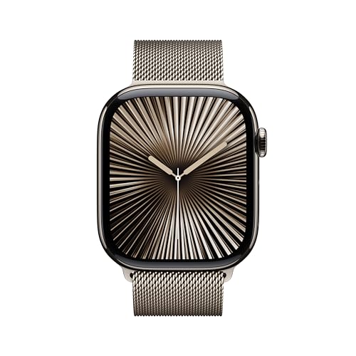 Image of Apple Watch Series 10 [GPS + Cellular 46 mm] Smartwatch with Natural Titanium Case with Natural Milanese Loop - M /L. Fitness Tracker, ECG App, Always-On Retina Display, Carbon Neutral