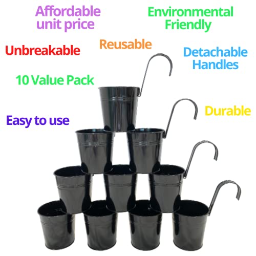Lalagreen Railing Planter - 10 Pack, 6 Inch Hanging Flower Pot Black, Outdoor Large Metal Iron Fence Bucket, Balcony Garden Wall Deck Porch Patio Rail Decor Hanger Hook Farmhouse Macetas Para Balcon #TOP6