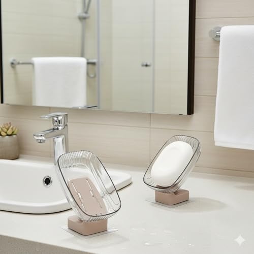 Image of Self Adhesive Soap Holder for Bathroom & Kitchen | Wall Mounted Soap Stand with Strong Sticker | No Drilling Soap Dish | Quick Dry Drainage Soap Tray for Wash Basin, Shower & Sink (Pack of 2)