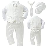 Booulfi Baptism Christening Outfits for Boys, White Baby Boy Suspenders Dress Shirt Suit Toddler Boy