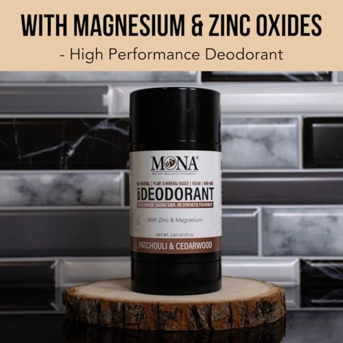 Image of All Natural Deodorant for Men Aluminum Free | Hypoallergenic Men's Deodrant, Magnesium Deodorant for Sensitive Skin | Absorbs Sweat | Won't stain clothes | By MONA Brands (Patchouli Cedarwood 2.65 Oz)