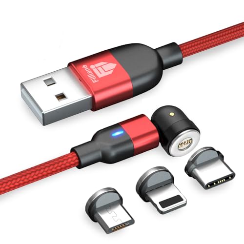 Filliano cavo magnetico ricarica rapida 3A, trasferimento dati avvolgibile 1M rotazione 360-180 Cavo con 3 calamite per cavo usb type C e micro usb per ricarica universale.
