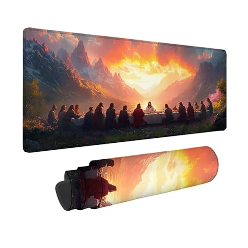 Tapis de souris XXL jaune 150x80 cm La Cène grand sous-main de bureau pour PC