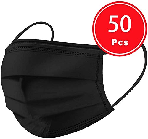 BeAcien 40Pack/50Pack Black Disposable Face Mask Simple Style 3Ply Earloop Anti Air Pollution Haze Foggy Mouth Cover Masks (50PCS)