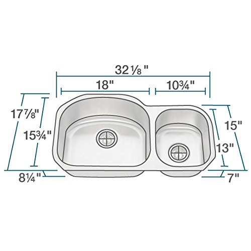 Mr Direct 501L-16 Stainless Steel Undermount 32-1/8 In. Double Bowl Kitchen Sink, 16 Gauge #TOP2