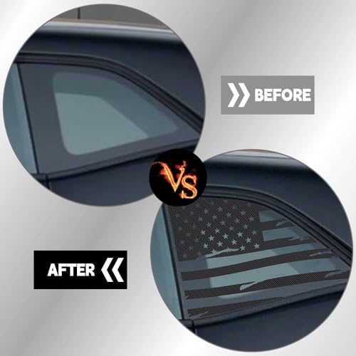 Image of American Flag Decal Car Rear Side Window Sticker Carbon Fiber Rear Quarter Window DIY Sticker Left Right Side Window Cling Car Exterior Decoration Accessories, for Dodge Challenger 2008-2024