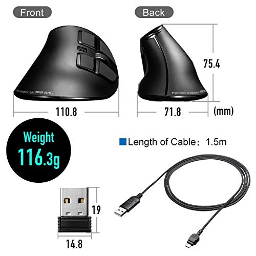 Sanwa Dual Mode (Bluetooth 5.0 + 2.4G Wireless) Ergonomic Mouse With Display, Rechargeable Vertical Mice, 5 Programmable Buttons, Adjustable Dpi, Compatible With Macbook, Windows, Macos, Ipad, Android #TOP7