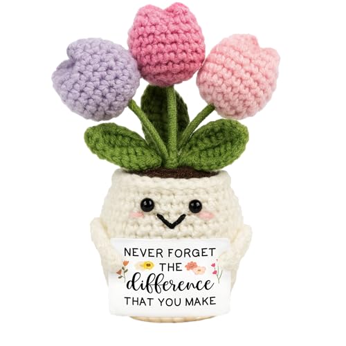 Lucagift Thank You Gifts for Women Boss Coworkers Manager Teacher Nurse Mom - Teacher Appreciation Gifts - Never Forget The Difference You Make Crochet - Handmade Positive Tulip Doll Crochet