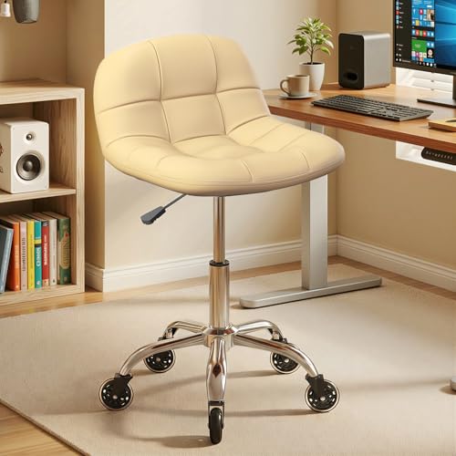 Image of Rolling Stool Chair with Wheels, Height Adjustable Stool with Back Support, Office Drafting Chair with PU Leather Cushion for Home Office Kitchen Vanity Salon Garage Tattoo Dentist Esthetician(White)