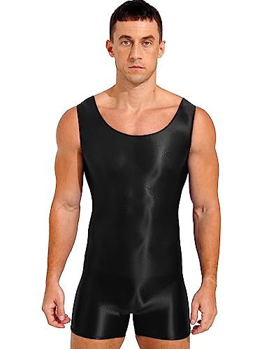 Men's Shiny Glossy Athletic Supporters One Piece Bodysuit Slim Fit Active Singlet Leotard