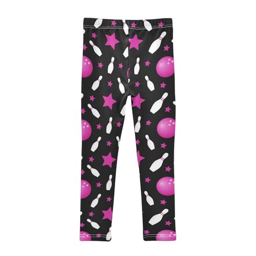 Bowling Fun Bright Pattern Girls Leggings Size 7-8 Pink Stars and Balls Soft Comfortable Girls Running Pants Elastic Printed Yoga Pants for Kids Dance Workout Sports2