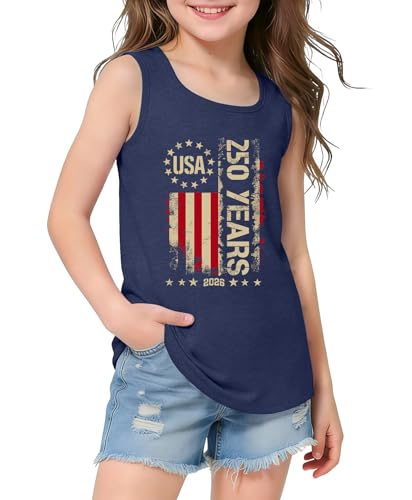 Image of CAZYCHILD Girls American Flag Tank Tops Boys 4th of July Shirts USA Summer Sleeveless Tee Independence Day Outfit 5-14y