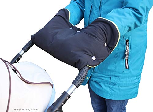 ByBoom - Handwärmer, Muff mit Fleece Innenseite, Universalgröße für Kinderwagen, Buggy, Radanhänger, Farbe:Schwarz/Grau