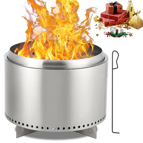 20 Inch Stainless Steel Smokeless Fire Pit, Outdoor Fire Pit, Outdoor Wood Burning Fire Pit, Removable Stand and Ash Pan, for Bonfire, Camping, Picnic, Family Gatherings for Garden