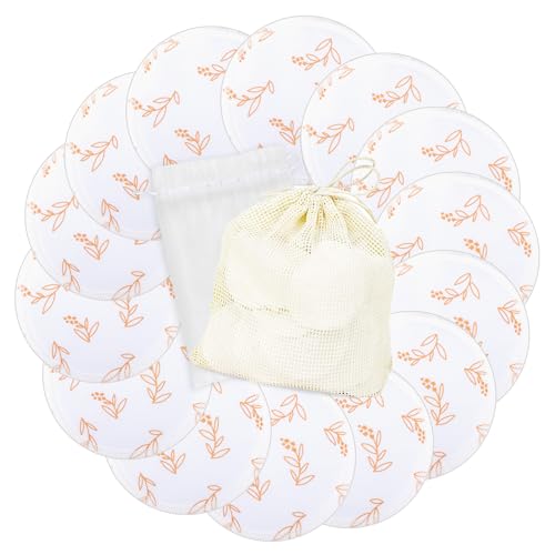 Image of wegreeco Nursing Breast Pads (14 Pack) + Laundry Bag & Travel Storage Bag, 4.7 inch Option - Washable & Reusable Breastfeeding Nursing Pads (Leaf, Large, Plain Shape)