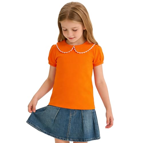 Image of 12M-14Y Toddler Baby Girls Peter Pan Collar Blouse Kids Girl Solid Color Puff Sleeve T-Shirts Casual Tee Tops
