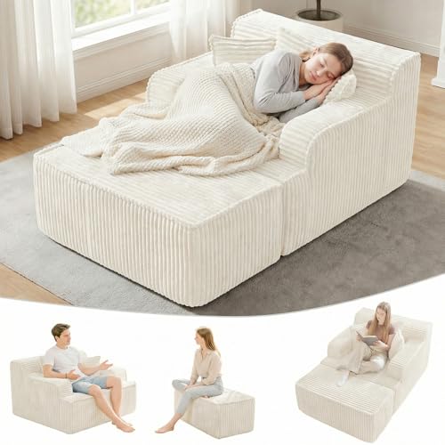 Corduroy Chaise with Ottoman