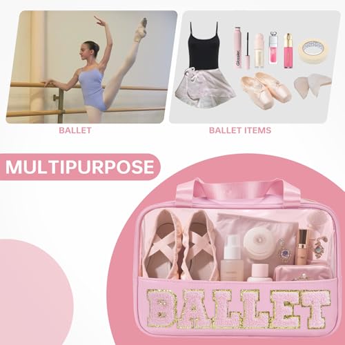 Ballet Bag Preppy Stuff Ballet Gifts Chenille Letter Bags Makeup Cosmetic Bags ballet bags for girls 4-6 Waterproof Organizer Storage Case Gifts for Team Girls Women (STB-FS-BALLET, STB-FS-BALLET)4