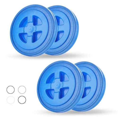 FWEEK 4 Pieces 5 Gallon Leak-Proof Bucket Lid Food Grade Plastic Storage Buckets Screw Seal Lids Screw Pail Lid Pet Food Storage Chicken Feeders Paint Storage Compatible with Gamma (Blue)