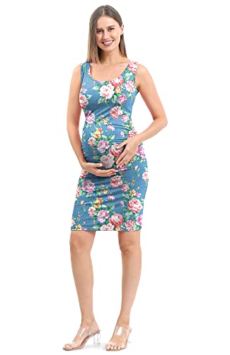 Rnxrbb Women Summer Sleeveless Maternity Dress Pregancy Tank Scoop Neck Mama Clothes Casual Bodycon Clothing,Rose Flower L #TOP4