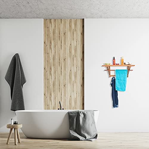 Relaxdays Perchero de Pared de Bambú, Estante Sombreros y Barra Ropa, Toallero con Ganchos, 35 x 60 x 30 cm, Natural - imagen 5
